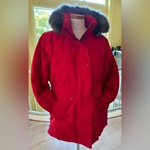 NWT Lands' End Red Ski & Snow Jacket with Faux Fur Trim